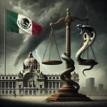 Ahí viene el lobo, la amenaza a la justicia mexicana. Imagen generada con Ai