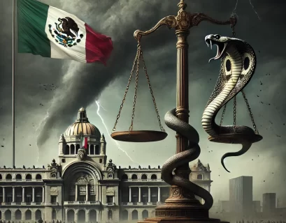 Ahí viene el lobo, la amenaza a la justicia mexicana. Imagen generada con Ai