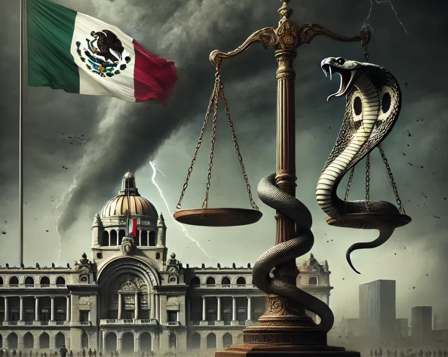 Ahí viene el lobo, la amenaza a la justicia mexicana. Imagen generada con Ai